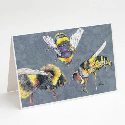 Brand new 🤩 Caroline's Treasures Bee Bees Times Three Greeting Cards and Envelopes Pack of 8, 7 x 5, Insects 🧨