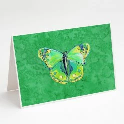 Best Pirce 🛒 Caroline's Treasures Butterfly Green on Green Greeting Cards and Envelopes Pack of 8, 7 x 5, Insects 👏