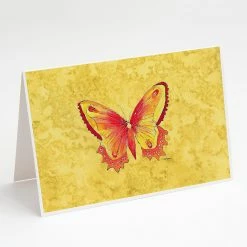 Promo 😀 Caroline's Treasures Butterfly on Yellow Greeting Cards and Envelopes Pack of 8, 7 x 5, Insects ❤️