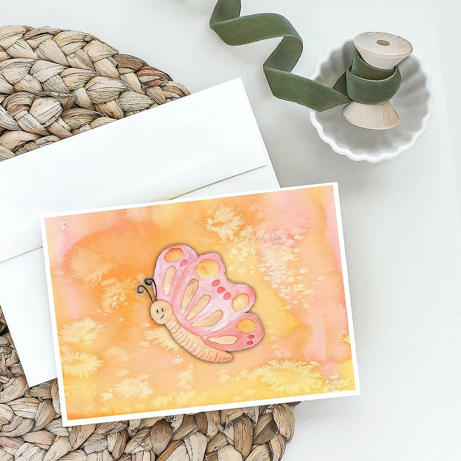 Promo π Caroline's Treasures Butterfly Watercolor Greeting Cards and Envelopes Pack of 8, 7 x 5, Insects π - Image 2