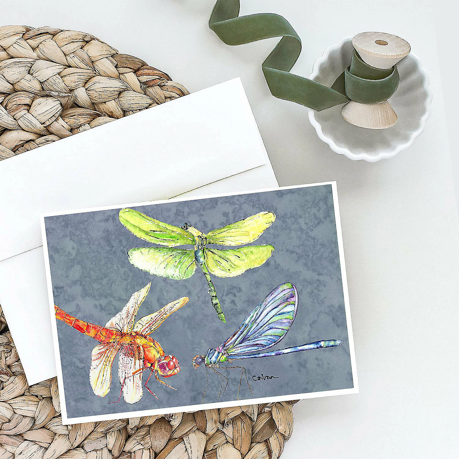 Hot Sale π Caroline's Treasures Dragonfly Times Three Greeting Cards and Envelopes Pack of 8, 7 x 5, Insects π - Image 2