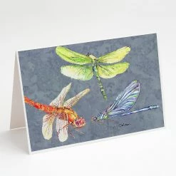 Hot Sale 🔔 Caroline's Treasures Dragonfly Times Three Greeting Cards and Envelopes Pack of 8, 7 x 5, Insects 👏