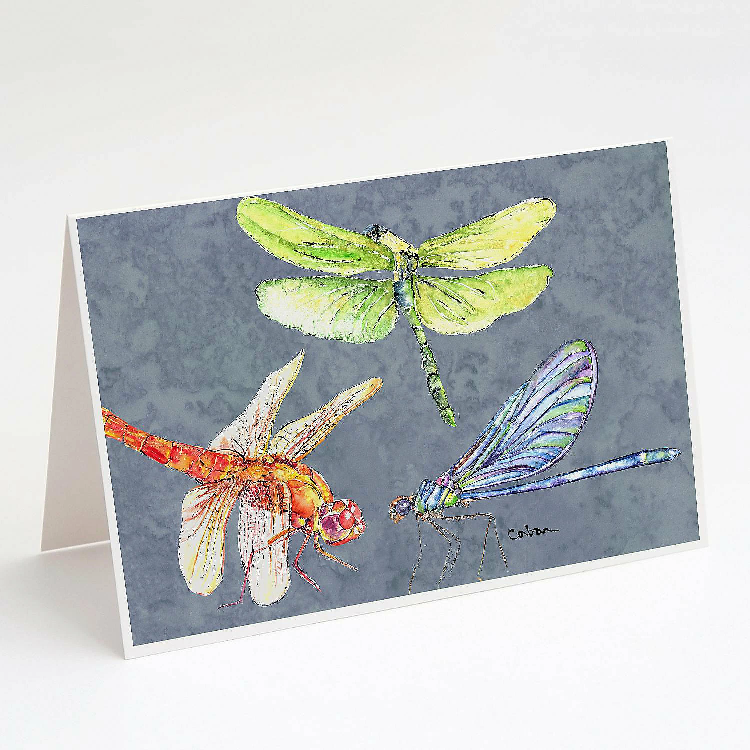 Hot Sale π Caroline's Treasures Dragonfly Times Three Greeting Cards and Envelopes Pack of 8, 7 x 5, Insects π