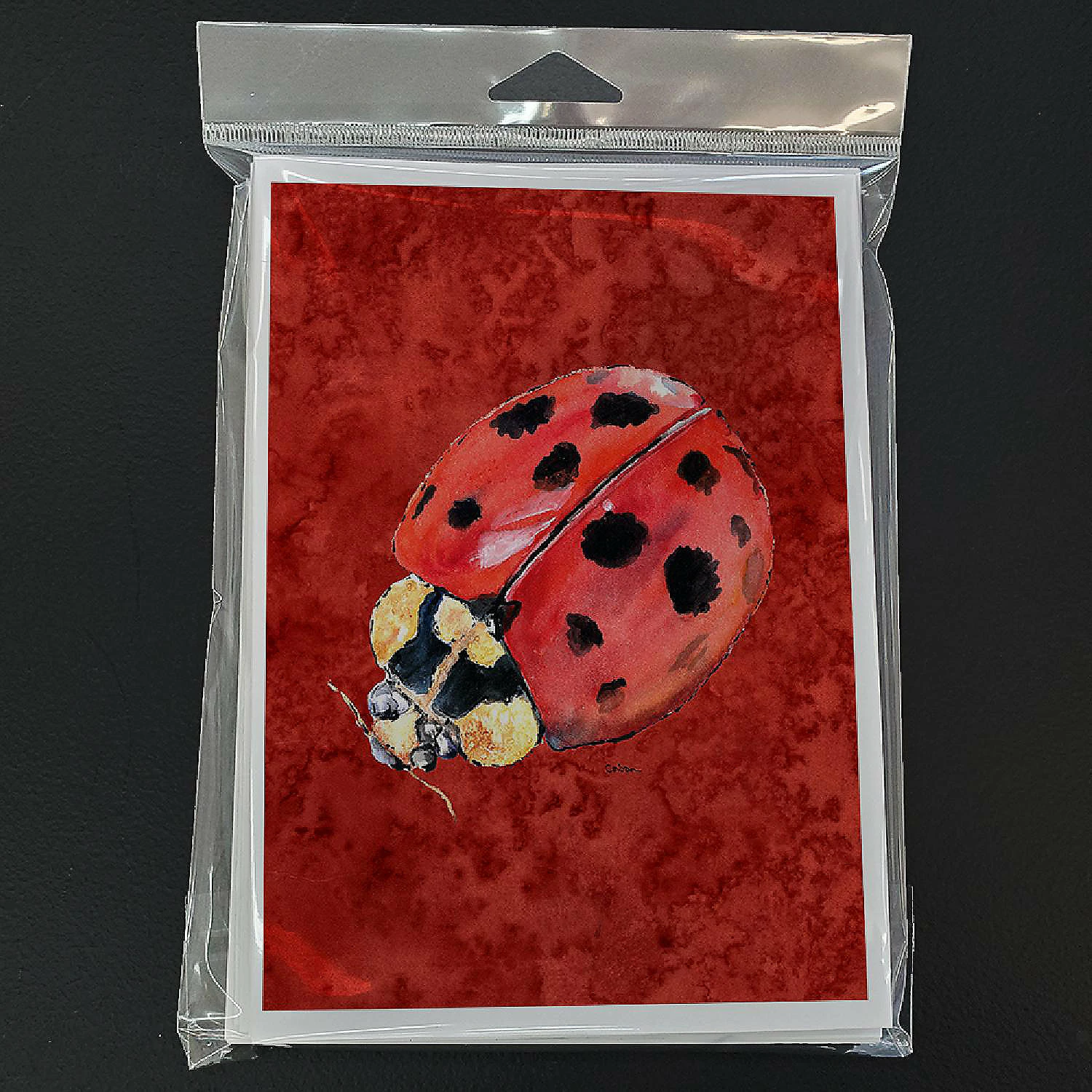 Deals β Caroline's Treasures Lady Bug on Deep Red Greeting Cards and Envelopes Pack of 8, 7 x 5, Insects π - Image 3
