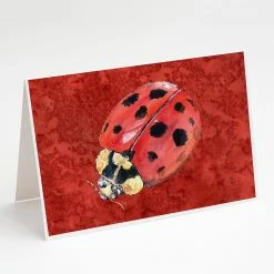 Deals ⌛ Caroline's Treasures Lady Bug on Deep Red Greeting Cards and Envelopes Pack of 8, 7 x 5, Insects 🎉