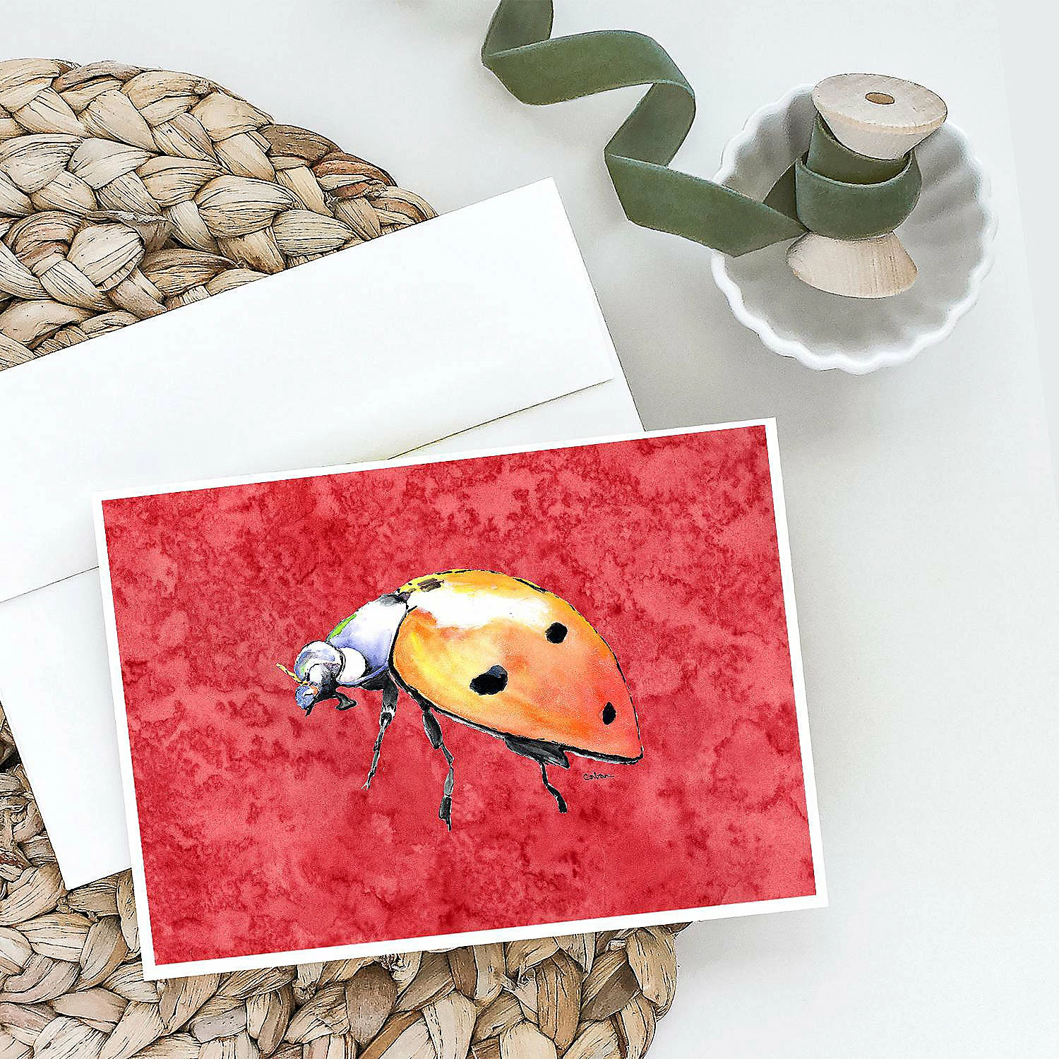Deals βοΈ Caroline's Treasures Lady Bug on Red Greeting Cards and Envelopes Pack of 8, 7 x 5, Insects π - Image 2