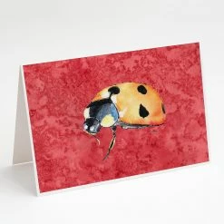 Coupon 🎁 Caroline's Treasures Lady Bug on Red Greeting Cards and Envelopes Pack of 8, 7 x 5, Insects ⌛
