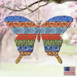 Cheap 👏 Designocracy Quilted Butterfly Wooden Ornaments Set of 2 Easter Spring Decor 😍